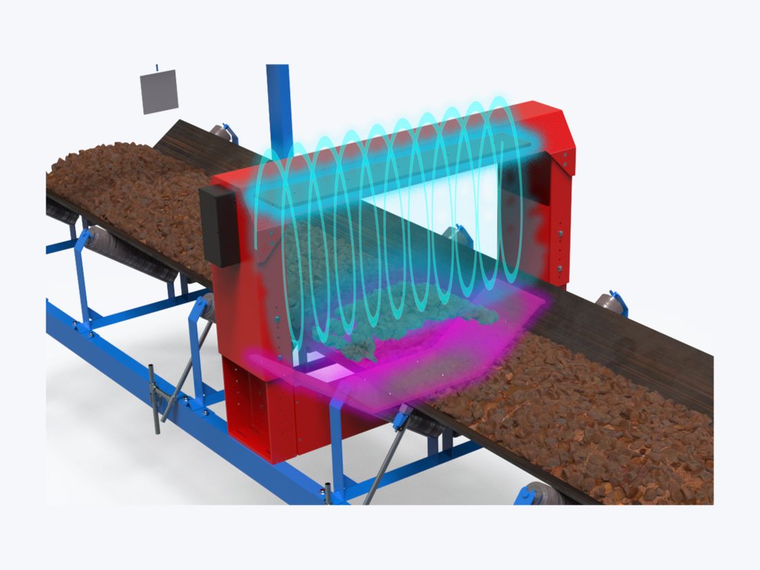 Pulsed field between the coils and the ore stream